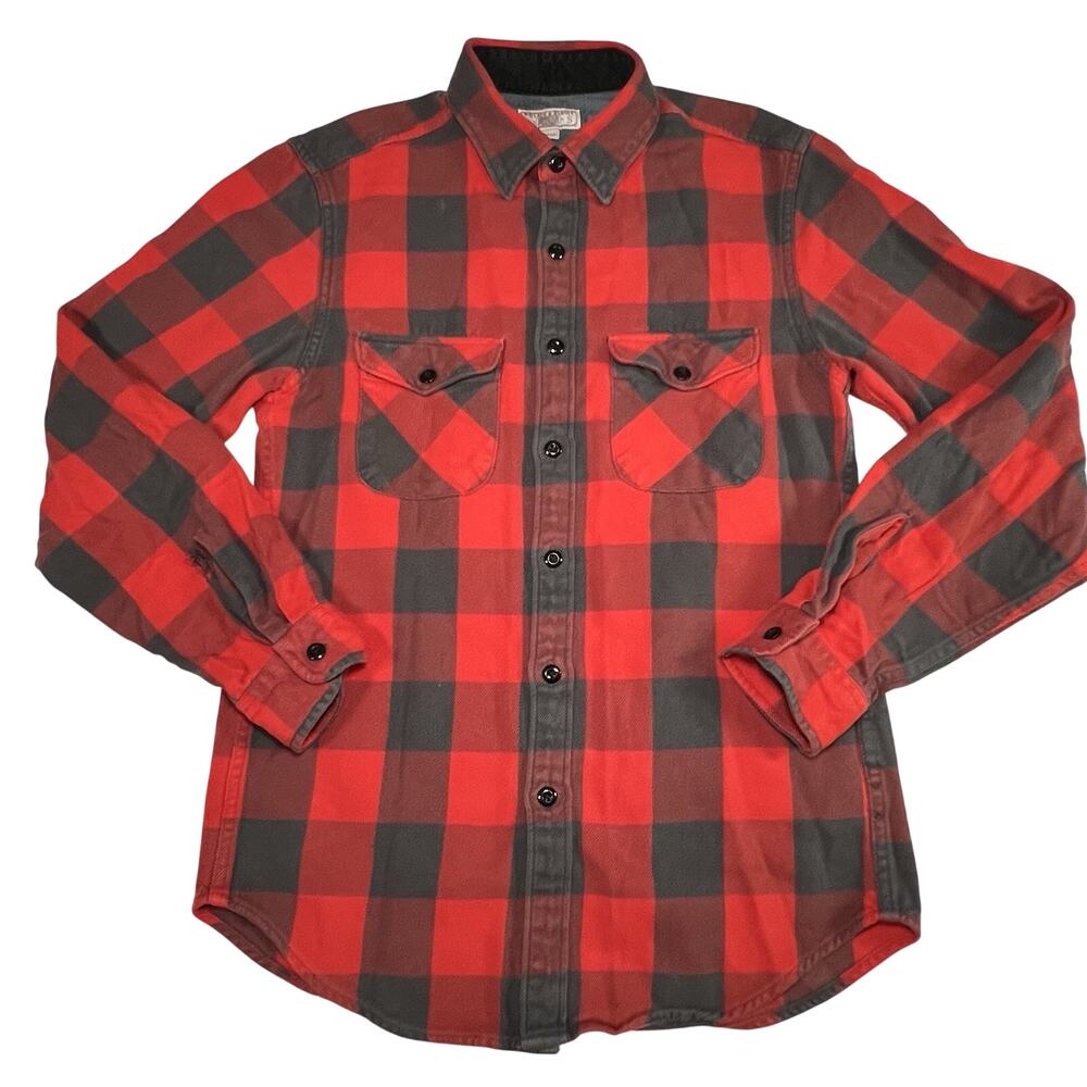 Wallace & Barnes Shirt Men Size S Gray Red Button Up Flannel Buffalo Plaid Cabin